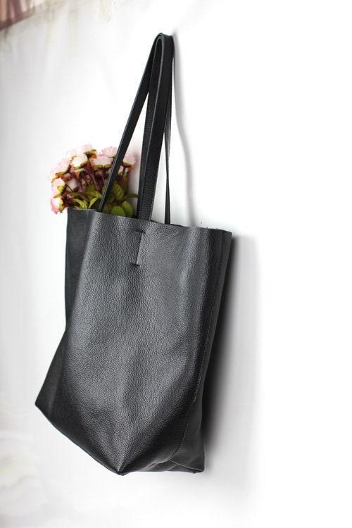 Leather Tote Bag, Full Grain Leather Large Tote Bag, Valentine gifts, Black