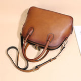 Full-Grain Leather Handbag with Zipper, Vintage Brown Leather Shoulder Bag, Work Bag, Gift for Her, Leather Mothers Day Gift for Her