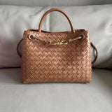 Cowhide Leather Knotted Intrecciato Shoulder Bag, Woven Handbag With Metal Buckle, Daily Fashion Designer Bag, Woven Shoulder Purse, brown