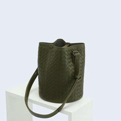 Interwoven Lambskin Leather Bucket Bag, Small Shoulder Bag, Woven Purse Women Classic bag Crossbody Designer Bag, Designer Bag, olive green