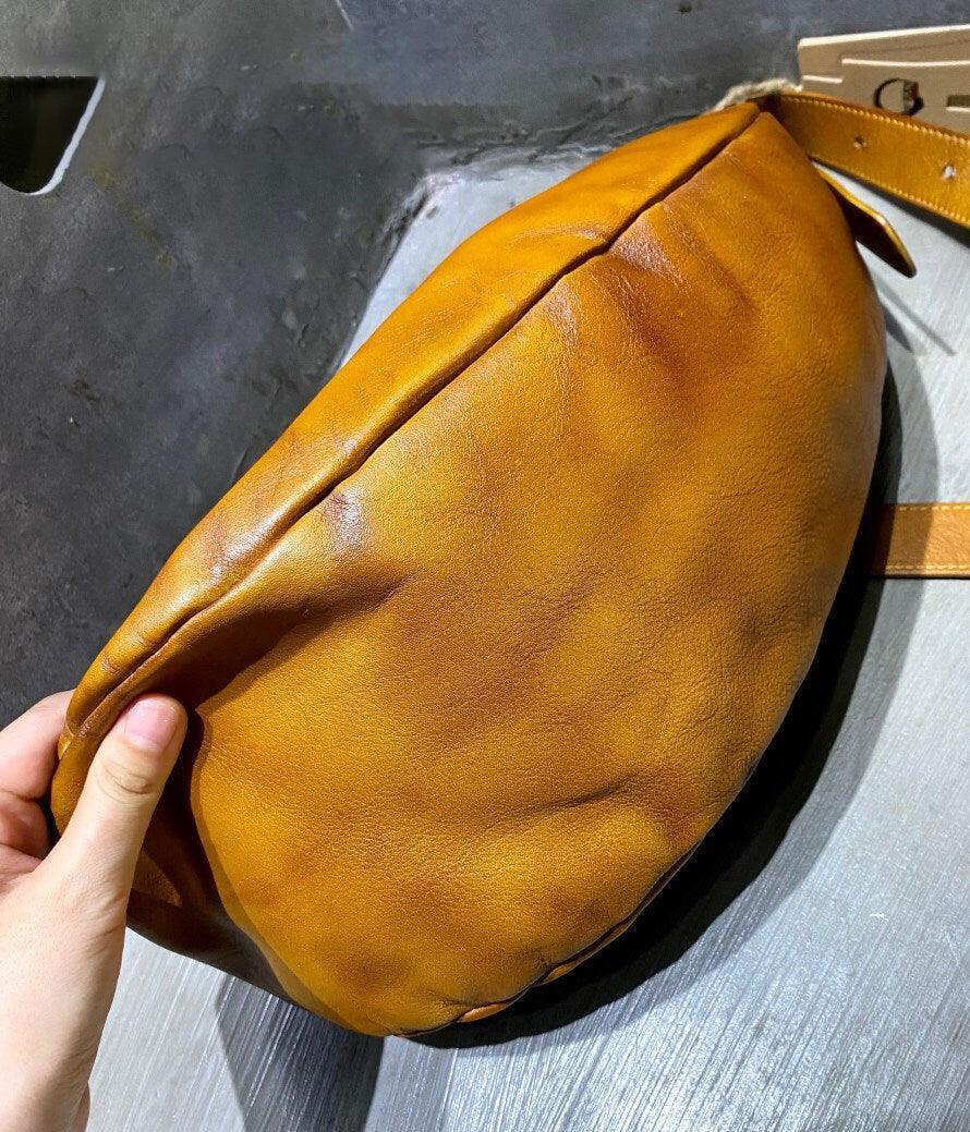 Italian Full Grain Leather Shoulder Bag, Women's Leather Crossbody Bag in Tan, Handcrafted Designer Bag, Men's Minimalist Shoulder Bag