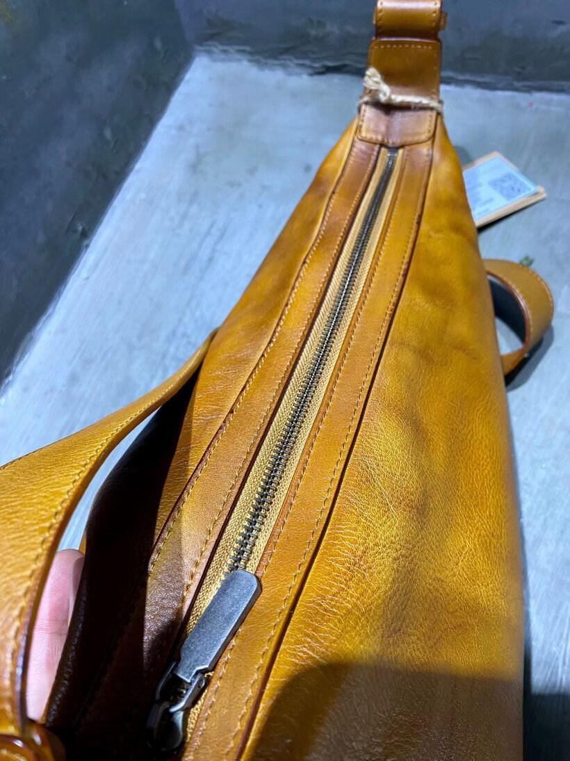 Italian Full Grain Leather Shoulder Bag, Women's Leather Crossbody Bag in Tan, Handcrafted Designer Bag, Men's Minimalist Shoulder Bag
