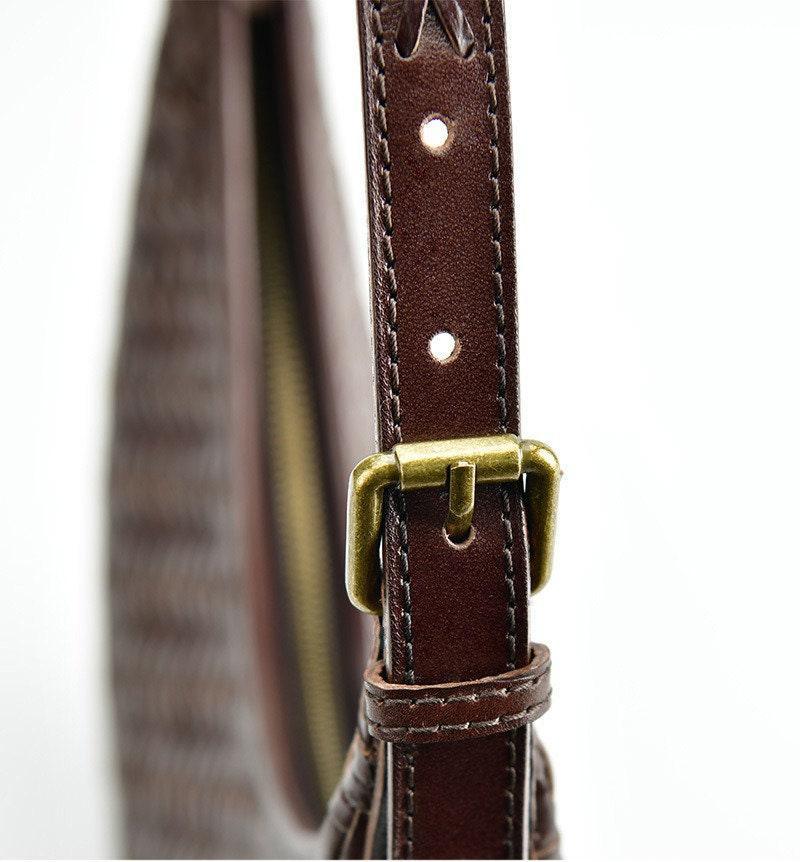 Italian Grain Leather Woven Hobo Shoulder Bag, Cowhide Leather Summer Beach Bag, Triple Jump Bamboo Shoulder Bag, Handcrafted Basket Bag