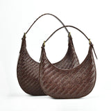 Italian Grain Leather Woven Hobo Shoulder Bag, Cowhide Leather Summer Beach Bag, Triple Jump Bamboo Shoulder Bag, Handcrafted Basket Bag, Coffee