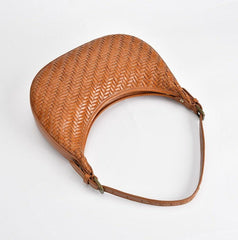 Italian Grain Leather Woven Hobo Shoulder Bag, Cowhide Leather Summer Beach Bag, Triple Jump Bamboo Shoulder Bag, Handcrafted Basket Bag