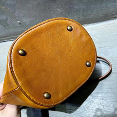 Italian Top Grain Leather Bucket Bag, Handcrafted High-End Genuine Leather Shoulder Purse, Women Bucket Crossbody, Tan, Green, Coffee, Red