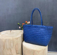 Italy Full Grain Leather Soft Woven Triple Jump Bamboo Style HandBag, Handcrafted Ladies Bag, Basket Bag, Coffee, Black, Brown