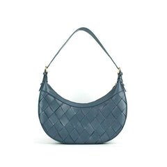 Italy Lambskin Leather Shoulder Bag, Large Intrecciato Saddle Bag, Classic Elegant Designer Tote Bag, Leather Dumpling Bag, Gift to Her. Haze Blue
