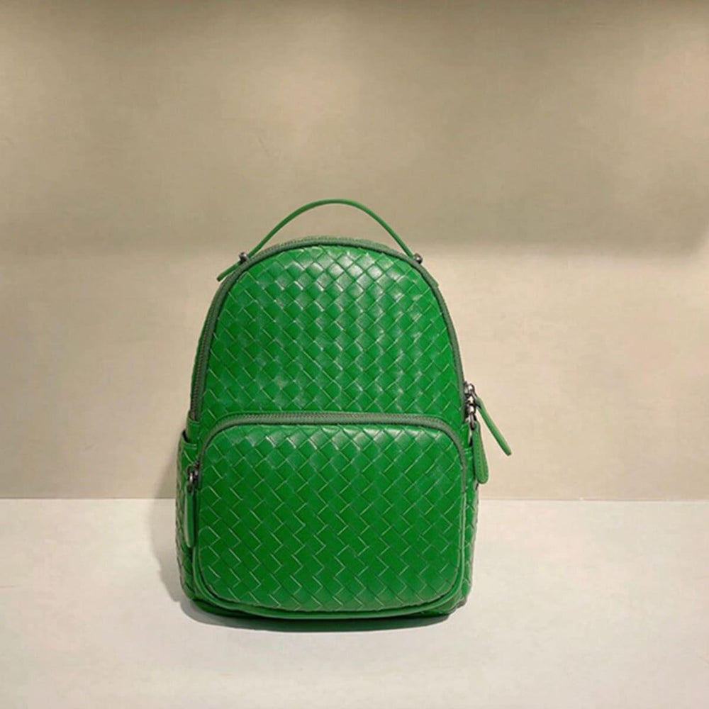 Italy Lambskin Leather Small Backpack, Hand Woven Leather Backpack, Designer Bag, Leather Quilted Elegant Shoulder Bag, Classic Backpack, Racing Green
