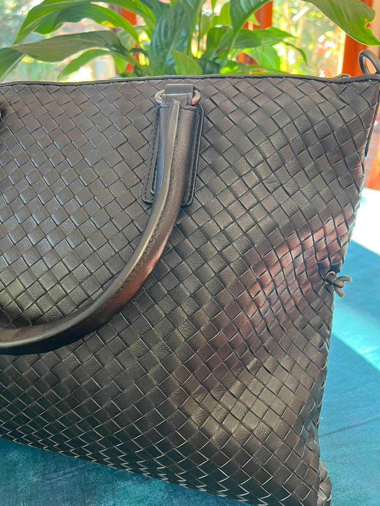 Italy Lambskin Leather Tote Black, Large Intrecciato Leather Bag, Quilted Elegant Tote in Trendy, Boutique Bag, Classic Gift to Her