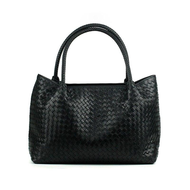 Italy Lambskin Leather Tote, Large Intrecciato Leather Bag, Classic Elegant Tote in Trendy, Designer Bag, Gift to Her, Black