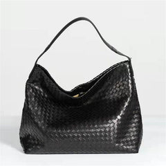 Italy Lambskin Leather Woven Tote Bag, Large 2023 Summer Designer Bag, Leather Quilted Elegant Shoulder Bag, Classic Shoulder Bag, Black