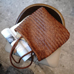Italy Leather Woven Hobo Rectangle Tote Bag, Summer Beach Bag, Full Grain Leather Triple Jump Bamboo HandBag, Handcrafted Basket Bag