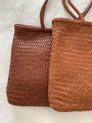Italy Leather Woven Hobo Rectangle Tote Bag, Summer Beach Bag, Full Grain Leather Triple Jump Bamboo HandBag, Handcrafted Basket Bag