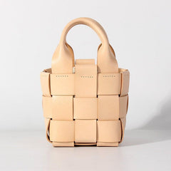 Knotted Intrecciato Leather Bucket Bag, Small Purse Vegetable Tanned Leather, Original Handmade Woven Bag, Luxury Designer Shoulder Bag