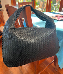 Lambskin Hobo Bag, Italian Leather Handbag, Large Handwoven Laptop Bag, Woven Dumpling Bag,  Leather Tote Bag, Black, Blue Working Bag