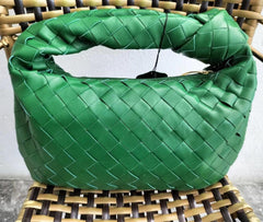 Lambskin Knotted Intrecciato Leather Handbag, Handcrafted Premium Quality Genuine Leather Handbag, Daily Fashion Lady Bag, Designer Bag, Green