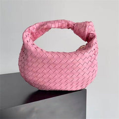 Lambskin Knotted Intrecciato Leather Handbag, Handcrafted Premium Quality Genuine Leather Handbag, Daily Fashion Lady Bag, Designer Bag, Pink