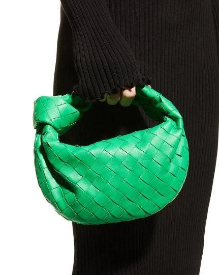 Lambskin Knotted Intrecciato Leather Handbag, Handcrafted Premium Quality Genuine Leather Handbag, Daily Fashion Lady Bag, Designer Bag, Green