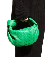 Lambskin Knotted Intrecciato Leather Handbag, Handcrafted Premium Quality Genuine Leather Handbag, Daily Fashion Lady Bag, Designer Bag, Green