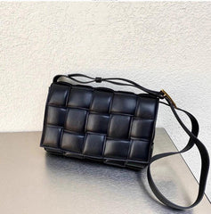 Lambskin Leather Quilted Elegant Shoulder Bag, Small Handwoven Leather Bag, Trendy Boutique Designer Bag, Classic Style Leather Bag, Gift, Black