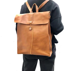 Large backpack Lightweight safe backpack, Women's leather backpack, Men travel backpack, Trendy and Vintage Backpack, Drawstring Closure Tan