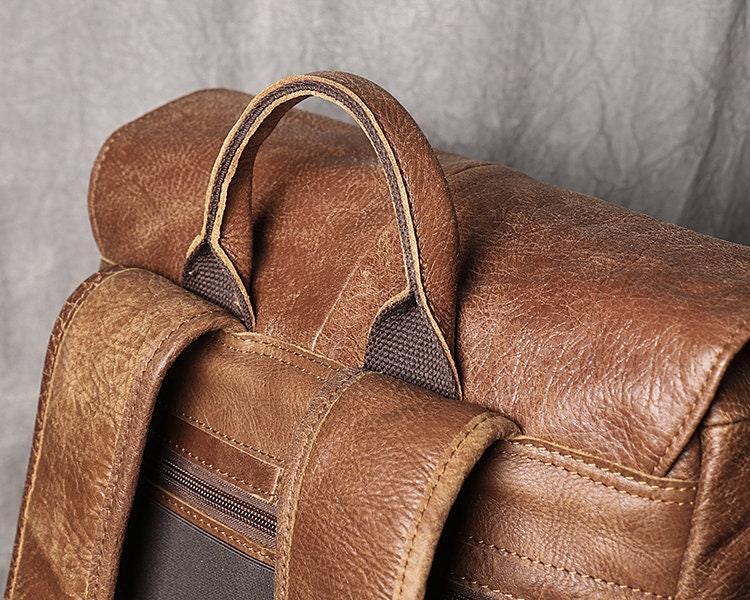 Large Brown Leather Backpack, Personalized Full Grain Leather Knapsack Rucksack, Leather Anniversary Gifts Women/Men, Monogram Bags Handmade