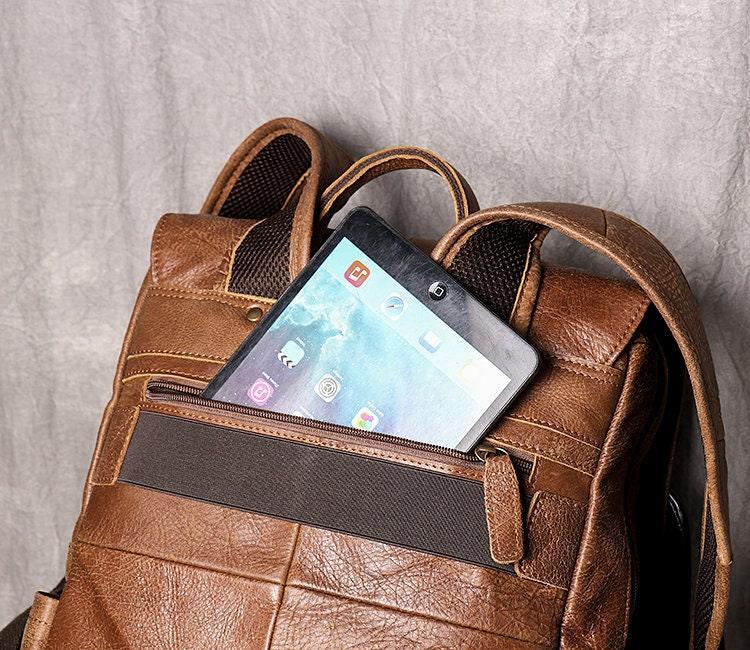 Large Brown Leather Backpack, Personalized Full Grain Leather Knapsack Rucksack, Leather Anniversary Gifts Women/Men, Monogram Bags Handmade