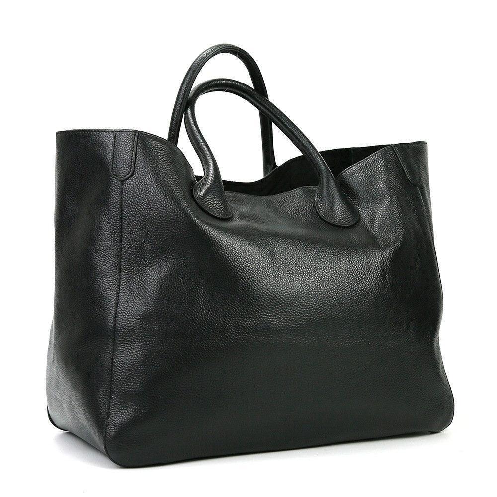 Large Designer Leather Tote Bag, Extra Cowhide Leather Classic Bag, Minimalist Fashion DesignerBag, Leather Weekend Bag, Christmas gifts, Black