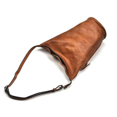 Large Handcrafted Bucket Bag, Leather Shoulder Bag Gift, Women Leather Casual Bag, Men Leather Bag, Brown/Black Retro Leather Bag
