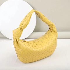 Large Lambskin Leather Knotted Intrecciato Handbag, Handcrafted Premium Quality Dumpling Bag, Daily Fashion Lady Bag, Designer Tote Bag, Yellow