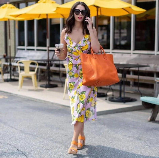 Large Leather Tote Bag, Cowhide Leather Bag, Must-have Lady Fashion Bag Yellow, Grain Leather Weekend Bag Orange, Personalized Gifts, orange