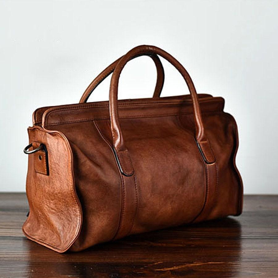 Large Size Retro Handcrafted Leather Tote Bag | Full Grain Leather Shoulder Bag | Cowhide Crossbody Bag | Boston Bag Handbag | Unisex Gift