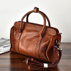 Large Size Retro Handcrafted Leather Tote Bag | Full Grain Leather Shoulder Bag | Cowhide Crossbody Bag | Boston Bag Handbag | Unisex Gift
