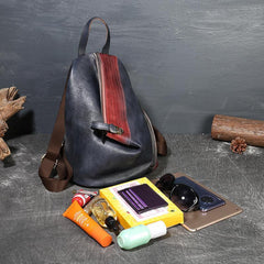 Small LEATHER BACKPACK Black Red, Handmade Leather Handbag, Bohemian Vintage Bag Women, Mini Leather Backpack Boho, Ethnic Leather Bag