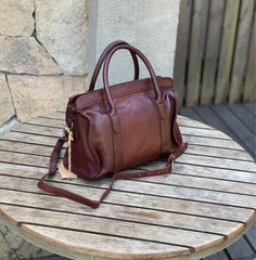 Leather Boston Bag, 5 Colours Leather Handbag, Handmade Leather Shoulder Bag, Woman's Brown, Red, or Black, Coffee, Green Leather Bag