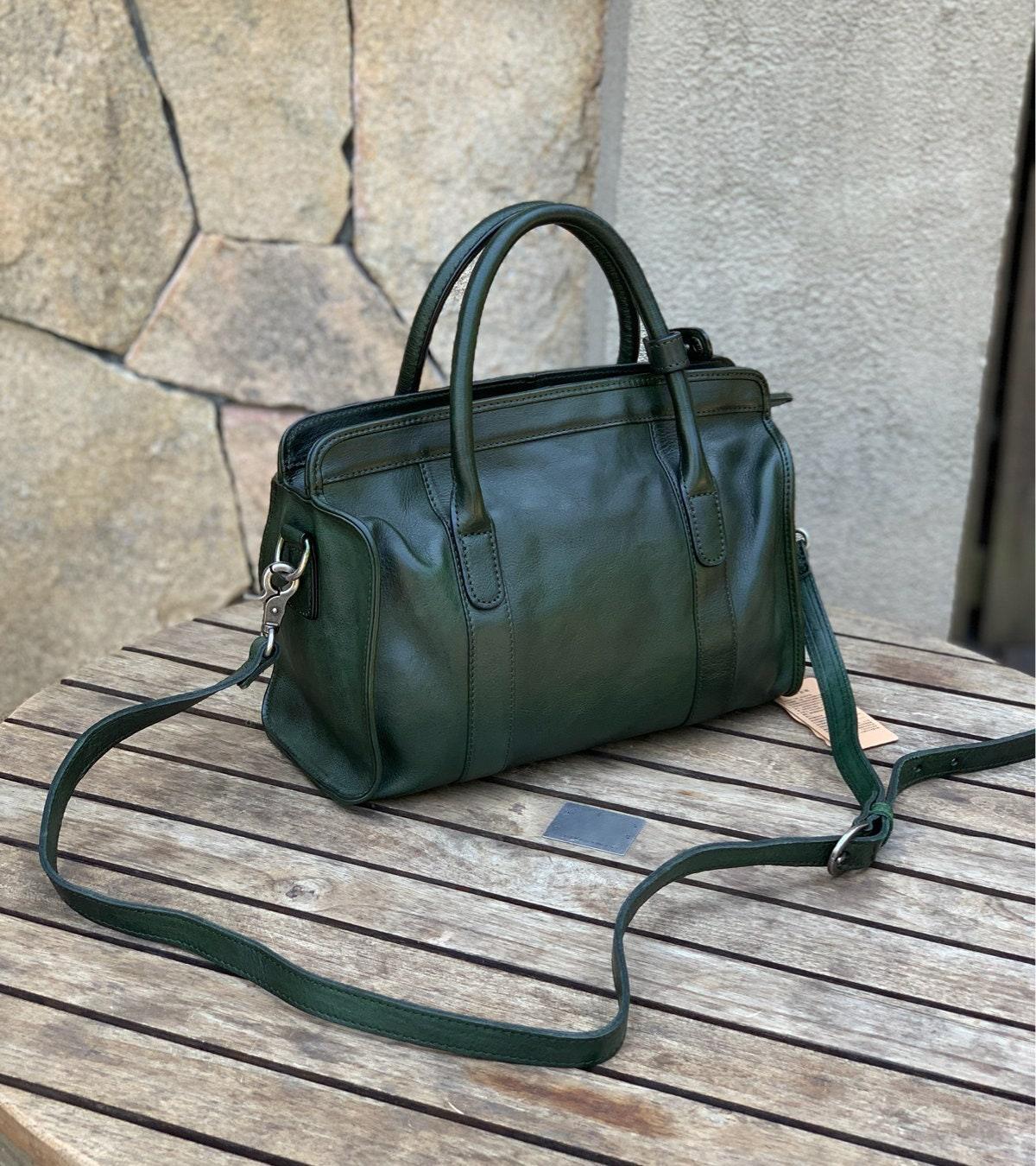 Leather Boston Bag, 5 Colours Leather Handbag, Handmade Leather Shoulder Bag, Woman's Brown, Red, or Black, Coffee, Green Leather Bag