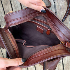 Leather Boston Bag, 5 Colours Leather Handbag, Handmade Leather Shoulder Bag, Woman's Brown, Red, or Black, Coffee, Green Leather Bag