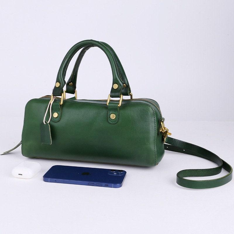 Leather Boston Bag Medium, Women Tanned Leather Baguette Bag, Cute Handbag Purses and Bags Vintage Style Designer Bag Mother's Day Gift