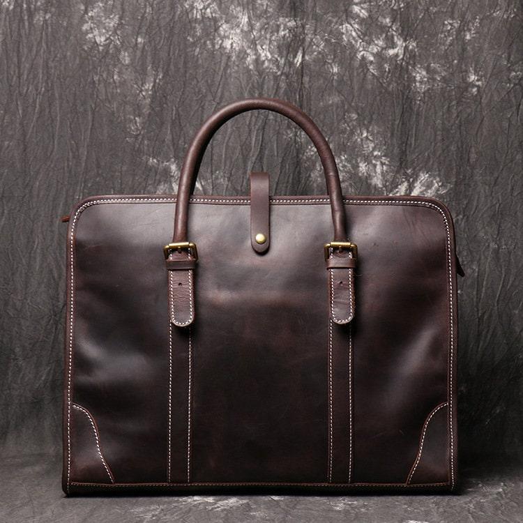 Leather Briefcase | Minimalist Leather Laptop Bag | Mens Leather Bag | Work Messenger Bag | Large Satchel | Fathers Day Gifts For Him