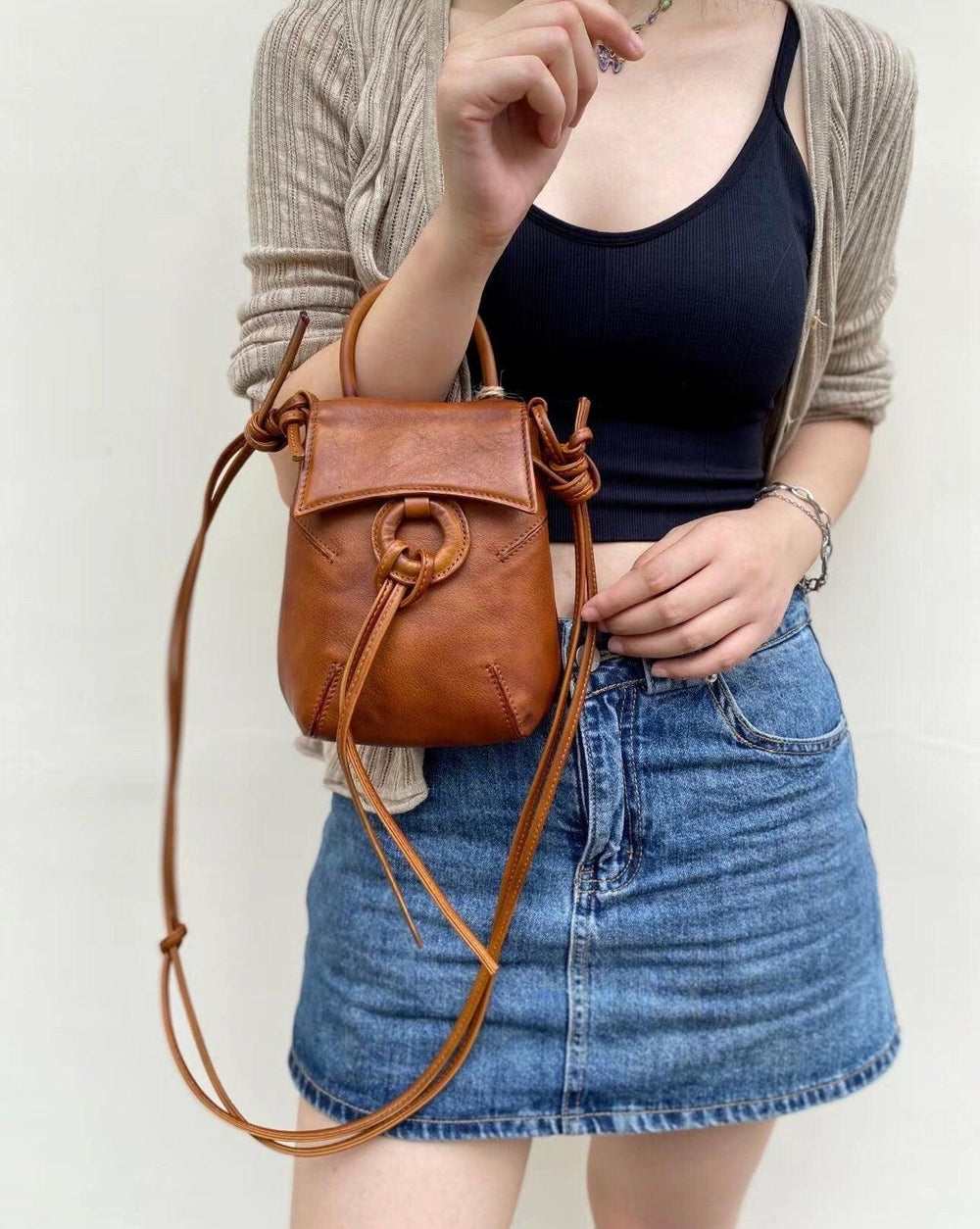 Leather Mobile Phone Case, Small Phone Leather Bag, Small Cell Phone Bag, Smart Phone Bag, Phone Wallet, Crossbody Phone Bag, Gift for Her, Tan Brown