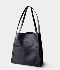 Leather Tote Bag Grain Cowhide Leather Tote Bag, Leather Shoulder Bag, Minimalist Lady Bag, Laptop Bag, Gift For Her, Cloud Oslo, Black
