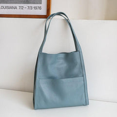 Leather Tote Bag Grain Cowhide Leather Tote Bag, Leather Shoulder Bag, Minimalist Lady Bag, Laptop Bag, Gift For Her, Cloud Oslo, Blue
