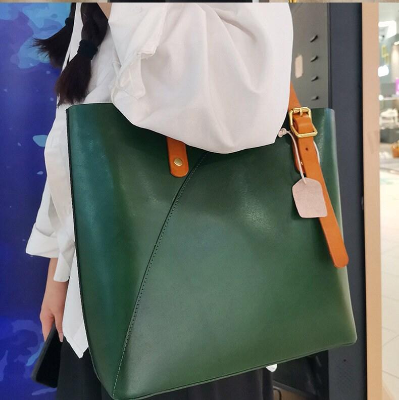 Leather tote bag medium size, Leather work bag, Everyday bag, Vintage look handbag Great gift for her, Mothers day gift, Tan, Green, Black