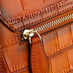 Medium leather minimal Box shoulder bag, Crocodile square bag, Handcrafted crossbody bag, gift for women, everyday bag, Red/Brown