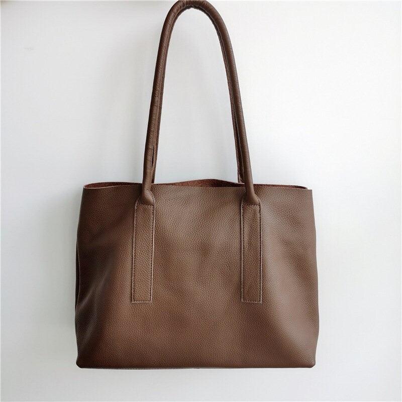 Minimalism Soft Leather Bag, Handcrafted Leather Tote Bag, Full Grain Leather Tote Bag, Birthday gift for her, Brown