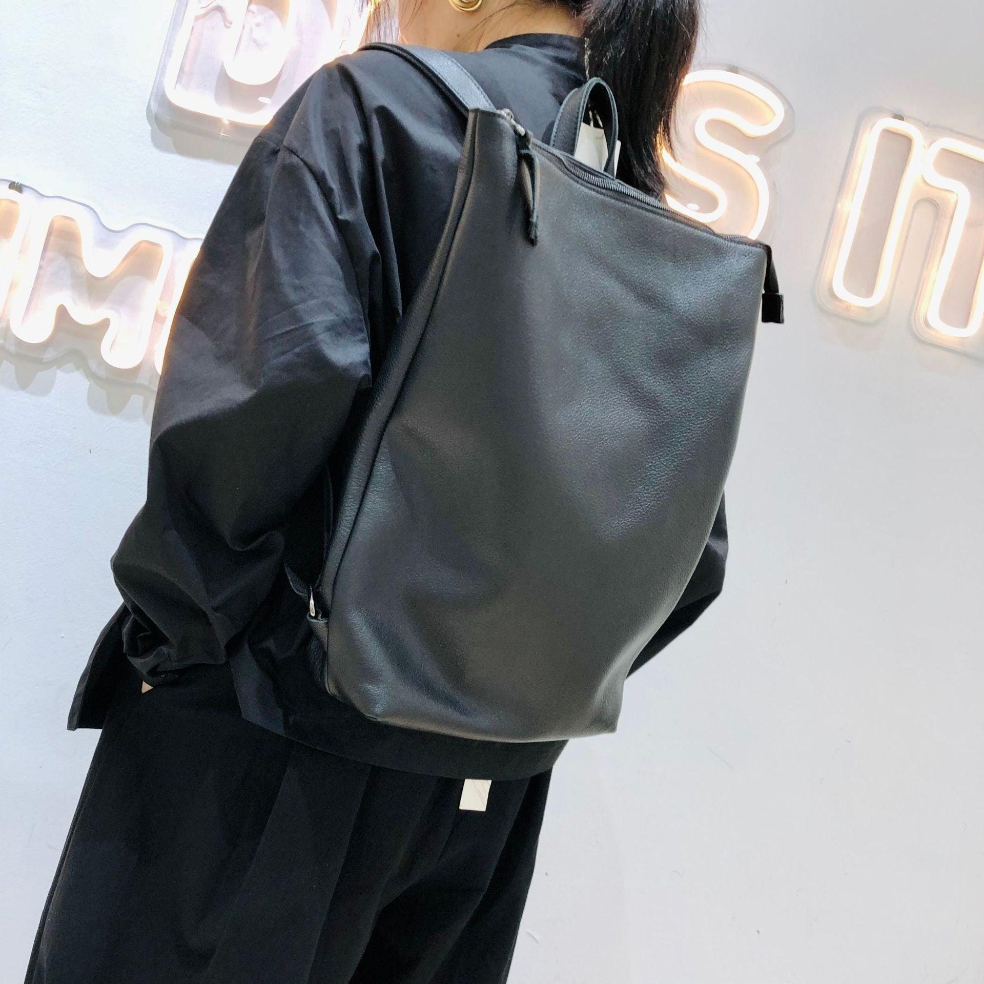 Minimalist black cowhide leather backpack women,Leather backpack, leather backpack men, Handcrafted Leather rectangle backpack laptop bag