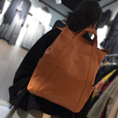 Minimalist brown/black cowhide leather backpack women, leather handbag men, Handcrafted Leather rectangle backpack laptop bag, Gift for Her