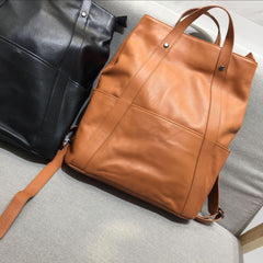 Minimalist brown/black cowhide leather backpack women, leather handbag men, Handcrafted Leather rectangle backpack laptop bag, Gift for Her