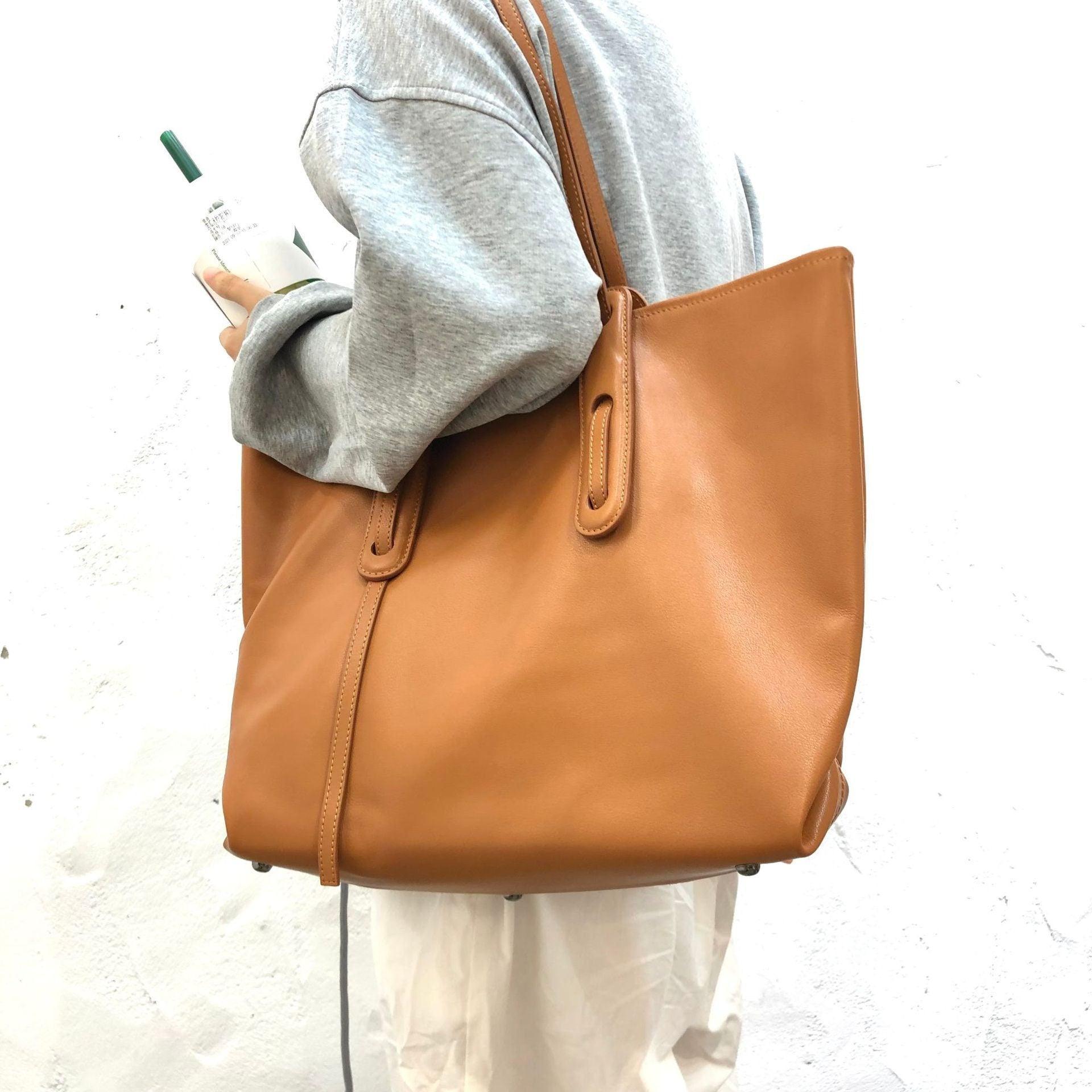 Minimalist Everyday Leather Tote Bag, Large Leather Tote Bag For Women, Tote Leather Bag, Leather Bag, Shoulder Tote Bag, Gift for Her